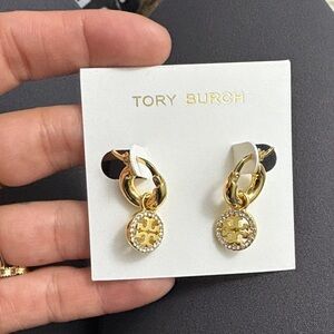 Tory Burch Gold and diamond Logo Earrings